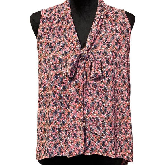 💖Paper Crane pink blue sleeveless blouse with cute bow and high low hem - Picture 3 of 6